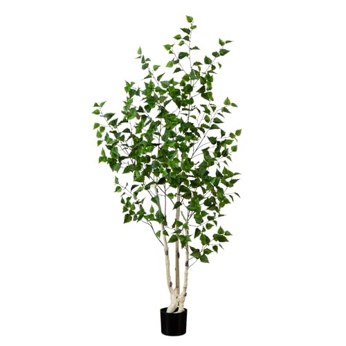 Nearly Natural 6 ft Artificial Birch Tree with Real Touch Leaves and Pot