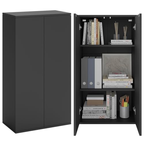 Bellamio Ais Mehrzweckschrank 60 cm breit – Haushaltsschrank Anthrazit mit 3 Fächern – schmaler Aktenschrank – Allzweckschrank 110×60×33 cm – Hängeschrank/Büroschrank – Schuhschrank Push-to-Open