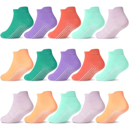 Image of GRPSKCOS Non Slip Toddler Socks 15 Pairs Toddler Grip Anti Skid Low Cut Socks for 1-7 Years Boys Girls