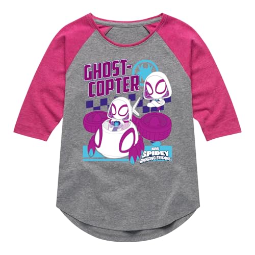 Marvel Spider-Man and His Amazing Friends - Ghost Copter Ghost Spider - Toddler and Youth Girls Shirt Tail Raglan