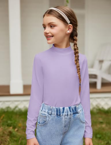Image of Arshiner Girls Long Sleeve Mock Turtleneck Shirts Slim Fit Base Layer Top