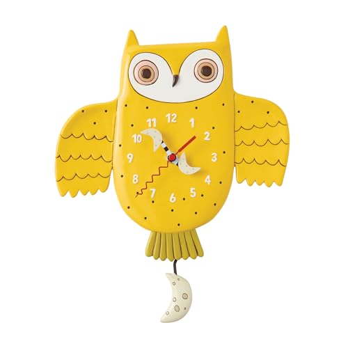 Reloj de pared péndulo amarillo diseño búho 10.6 pulg miniatura 1