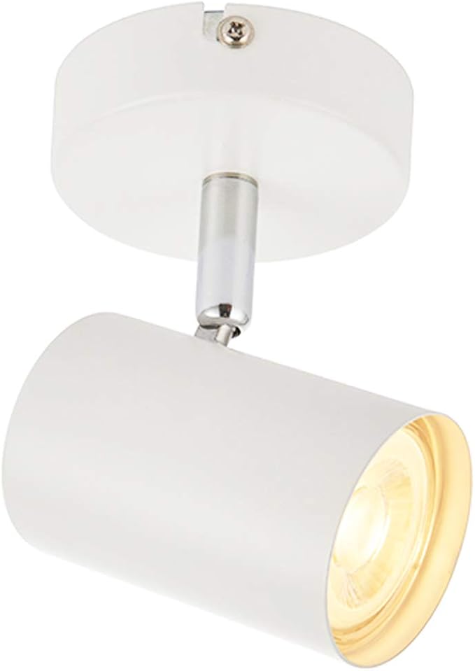 Loops Verstelbare Single Plafondspot | Mat Wit & Chrome Plaat | Bewegende Kantelen & Roterende Kop | Moderne Mini Kantoor/Winkel Commerciële Down Light Lamp | GU10 Bulb | LED & Dimbaar