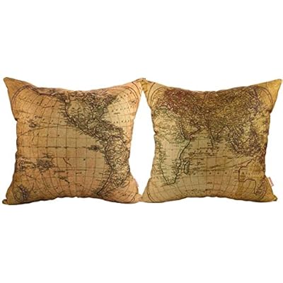 Luxbon Set of 2Pcs Geography Theme World Map Decor Throw Pillow Cases Nautical Decor Pillow Covers Linen Sofa Couch… 41EpdP2t3cL. SS400