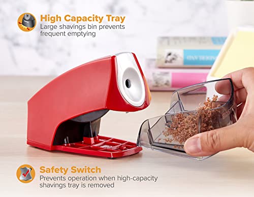 Image of Bostitch Office Electric Pencil Sharpener for Classroom & Desk Use, Heavy-Duty Stall-Free Motor, High-Capacity Shavings Tray, Red (Pack of 6)
