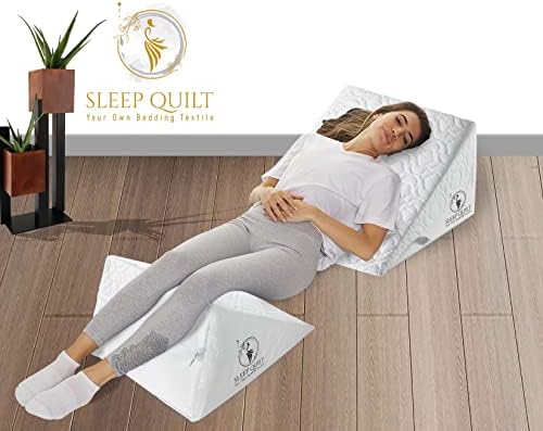 Sleep Quilt Bed Wedge Pillow Orthopedic Foam - Made in UK - Back Support Pillow for Bed, Leg Elevation, Acid Reflux and Back Rest for Bed - Removable & Washable Cover