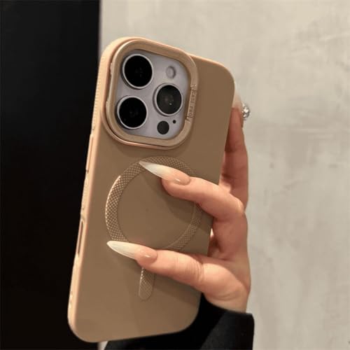 Coque iPhone 15 kaki idéale pour charger sans fil votre smartphone au bureau ou en voyage