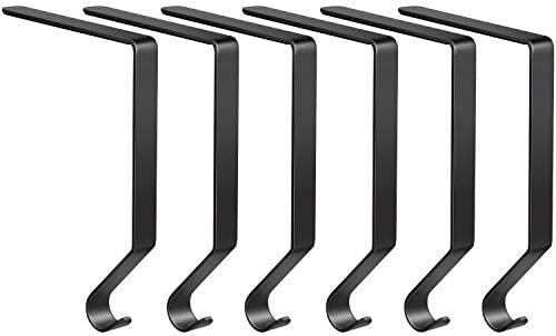 Christmas Stocking Holder Metal Stocking Hangers Christmas Ornament Hooks for Mantle Staircase Christmas Stockings (Black, 6)
