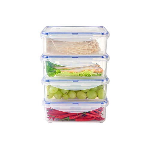 KSLE 4 Pack Plastic Food Storage Containers with Lids 48 Cup BPA Free Stackable Vegetable and Fruit Storage Containers for Fridge Meal Prep Container Refrigerator Containers for Cheese Meat and Fish
