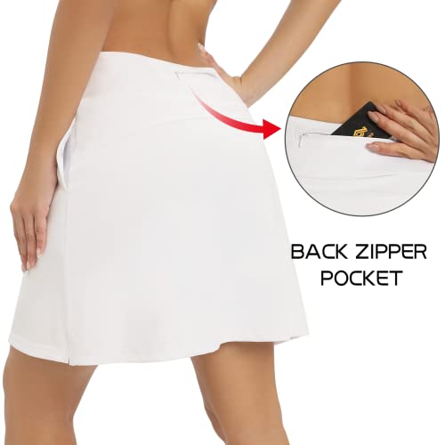 Jojoans Women's 20" Knee Length Skorts Skirts Athletic Tennis Skirt Modest Golf Skorts Pocket Uv Protection(White,L) #TOP1
