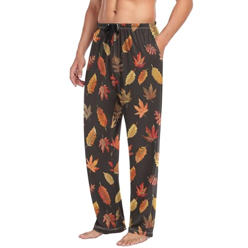 Mens Pajama Pants Fall Thanksgiving Leaves Soft Lounge Sleep Pj Bottoms with Drawstring Pockets4