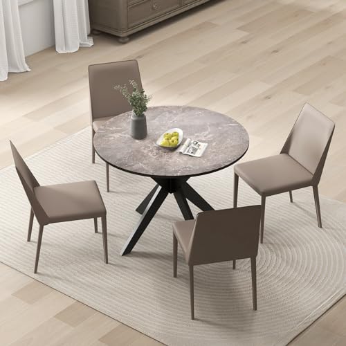 Silkydry SK-KC53447 Round Dining Table, Mid Century Modern Kitchen Table For 2-4 Person, 36-Inch Circle Tabletop & Trestle Pedestal Base thumb #2