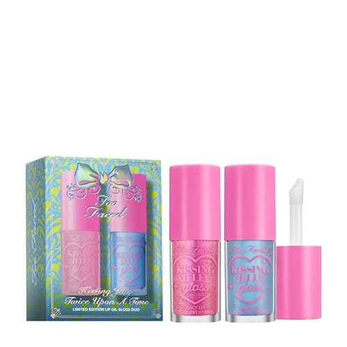 Too Faced Kissing Jelly Twice Upon A Time | Lip Oil + Gloss Gift Set | Instant Moisture and Shine