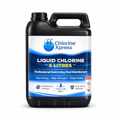 Liquid Chlorine 5 Litres | Professional Swimming Pool Disinfectant | Chlorine Xpress | Fast Acting High Strength Pool Chlorine