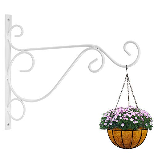 2pcs Metal White/Black Hanging Plant Bracket, 12" Decorative Wall Planter Hook, Bird Feeder Hanger Fence Trees, Wind Chime Lanterns Hanger Outdoor Indoor Patio Lawn Garden Shelf Fence (White) - Thumbnail 3