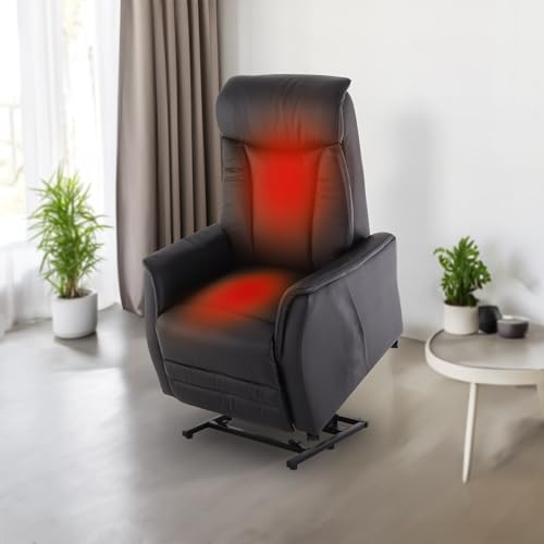 Raburg Fernsehsessel mit Aufstehhilfe & Liegefunktion, Relaxsessel mit Sitzheizung, 2 Motoren separat verstellbar, Fernbedienung, Taschenfederkern, Leder/Kunstleder – Schwarz | EOS 2 – Bild 3