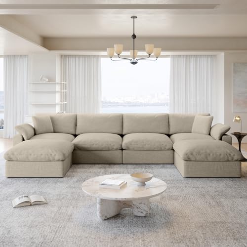 Cloud Couch Modular Sectional Sofa, Oversized Wide Deep Seat Cloud Sofa Down Filled, Comfy Convertible Upholstered Sleeper Bed Sectional Couches for Living Room, Covers Washable & Replaceable