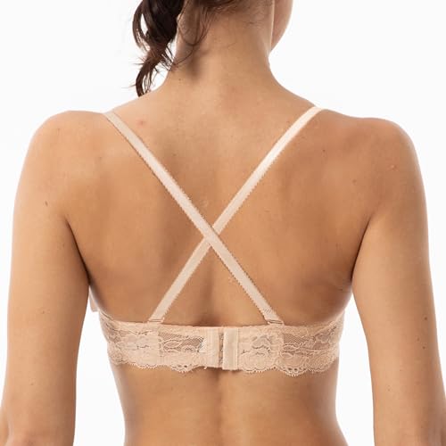 Image of YooMee Push Up Bra for Women,Lace Bras with Underwire Cups,Comfort Padded T-Shirt Bra Add One Cup