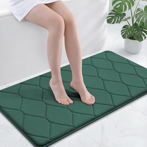 Image of Smiry Memory Foam Bath Mat 44x24, Ultra Soft Absorbent Bathroom Rugs | Hunter Green, Plush Quick Dry and Machine Washable Cushion Bath Mats for Bathroom, Shower, Tub & Home Decor