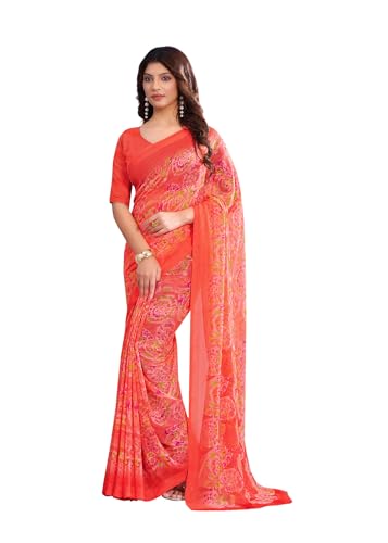Image of Jaanvi fashion Women's Georgette Saree with Unstitched Blouse Piece