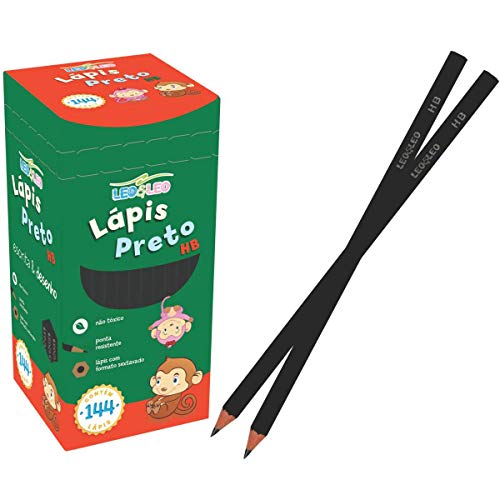 Lapis Preto Sextavado Preto Hb - Caixa com 144, Leonora, 4683, Multicor