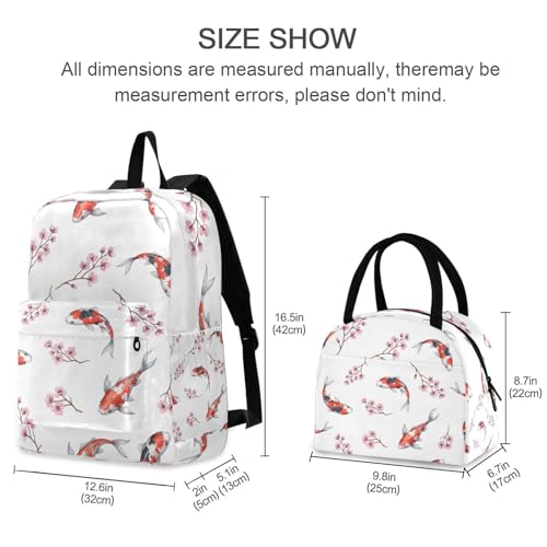 Kids Book Bags Waterproof Cooler Bag, Backpacks for Tweens, Teens, and Older Kids, Koi Fish Floralwhite2