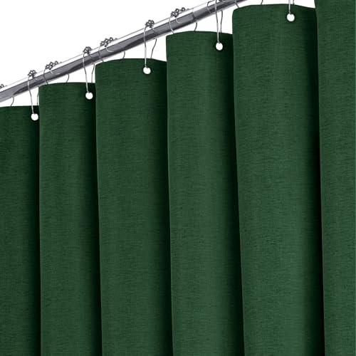 BTTN Rideau de douche en tissu 180x200 cm, Texture lin vert - Rideau de douche anti-moisissure lavable en textile avec 12 crochets, Modernes rideaux de douche...
