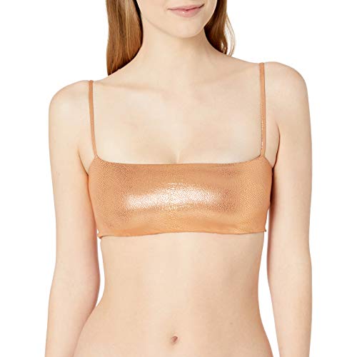 Bikini Lab Women's Standard Lace Back Bandeau Bra Bikini Swimsuit Top, Taupe, L