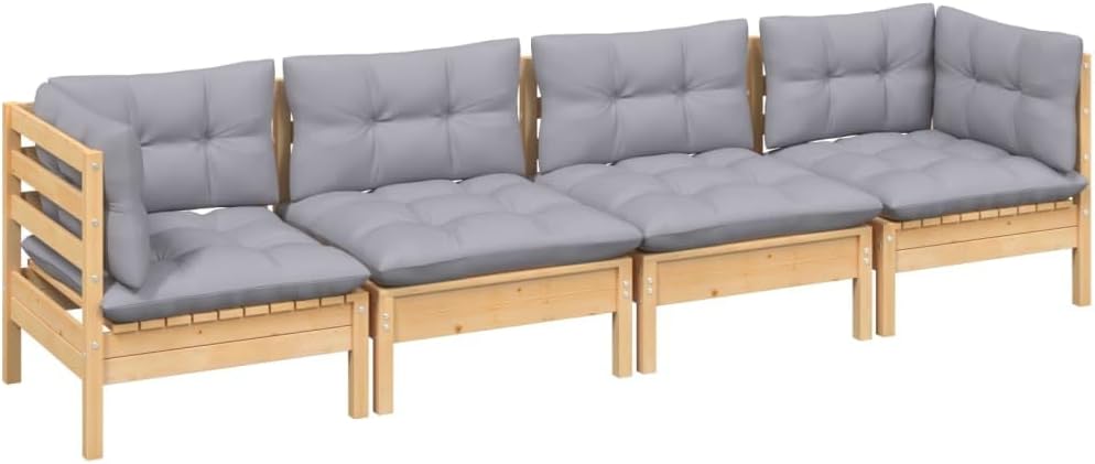 Garden Lounge Set Grey, Pine Solid Pinewood, 100% Polyester Fabric Contemporary Outdoor Sets Patio Furniture Set Poolside Furniture Set Outdoor Sofa Set