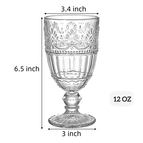 AVLA 6 Pack Glass Goblet, 12 OZ Vintage Wine Glassware, Romantic Wedding Glass