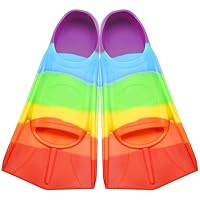 Palmes Courtes 100% Silicone – Arc-en-ciel Violet, Taille XS, Pour Enfants Et Adultes, Natation Et Plongée