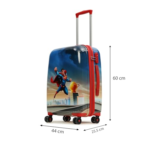 Image of YAYAVAR Superman Kids Trolley Suitcase - 65L | Hard-Sided Printed Cabin Luggage with 8 Wheels, Number Lock, Scratch Resistant, Lightweight Travel Bag (60cm)