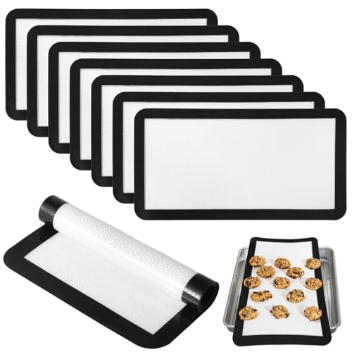 wkao 8 Pcs Baking Sheets, Air Fryer Silicone Baking Liners Suited for High Heat, Freeze Dryer Sheets, Flexible Baking Liners in Silicone 13.3 X 7 in