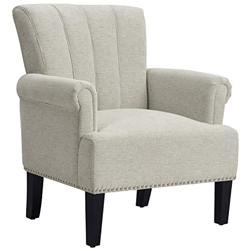 Homvent Armchair W/Rivet Strim/Rolled Arms/Channel Tufted Wingback,Upholstered Reading Chair W/Tapered Wood Legs,Living Room Recliner Chair Bedroom Chair W/Padded Seat,Mid-Century Accent Chairs #TOP4