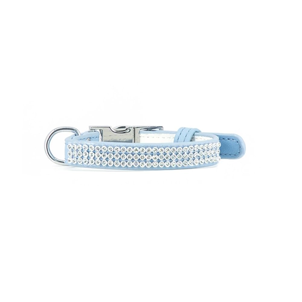 Record - Paris Dog and Cat Collar - Made of Soft Faux Leather - Rhinestone Finish - Size S - 1.5cm - Circumference 35-48cm - Blue