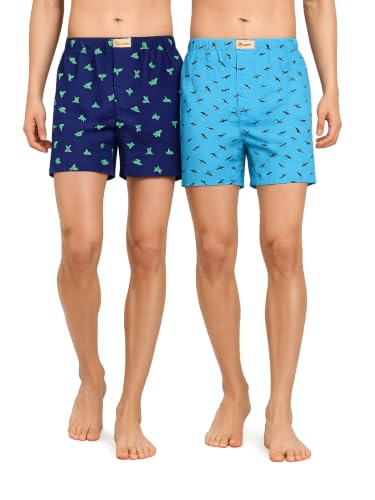 Image of B STORIES Bstories Men's Cotton Printed Boxer Shorts | Soft & Breathable Woven Cotton | Elastic Waist | Regular Fit | Comfortable Lounge & Sleepwear