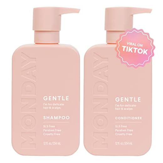 MONDAY HAIRCARE Gentle Shampoo + Conditioner Set (2 Pack) 12oz Each for Normal to Delicate Hair Types, Made from Coconut Oil, Rice Protein, & Vitamin E, 100% Recyclable Bottles