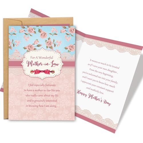 oxggerk Sweet Mother's Day Card for Mother-in-Law, Poem Mothers Day Card for Mother-in-Law from Son and Daughter In Law