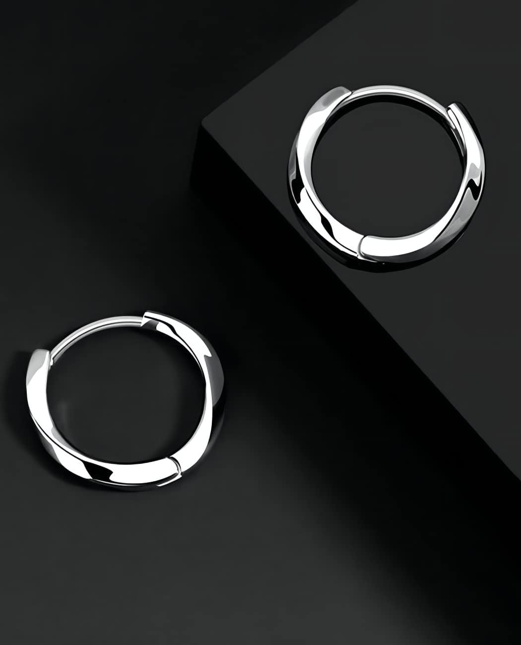 Men's Earring Hoop 925 Sterling Silver Hoop for Men Round Huggie Mens Hoops Earrings Ear Piercings - Image 2
