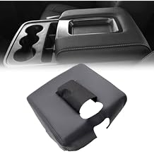 SecosAutoparts Black Leather Center Console Leather Lid Armrest Cover Replacement Compatible with Chevy Silverado GMC Sierra 2014 2015 2016 2017 2018 Black Made by Quality Automotive PVC Leather