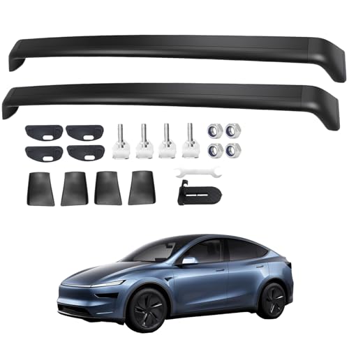 Roof Rack Cross Bars for Tesla Model Y 2020-2026 Juniper Heavy Duty Aluminum Lockable 220lbs Load Capacity Anti-Theft & Low Wind Noise Cargo Carrier for Kayak Bike Ski Luggage
