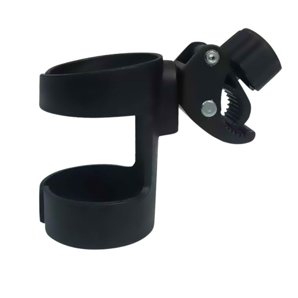 Portabicchier per Passeggino Universale, Antiscivolo, Rotazione a 360°, Portabottiglie per Biciclette, Carrellini, Deambulatori e Sedie a Rotelle (Nero)