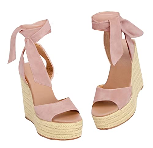 Image of Womens Espadrilles Wedges Sandals Heels Open Toe Tie Lace Up Platform Ankle Strap Summer Dress Shoes