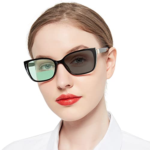 OCCI CHIARI Transition Photochromic Bifocal Reading Glasses Womens,Large Clear UV Protection Sunglasses Readers1.0 1.5 2.0 2.5 3.0 3.5 4.0(Black +150)