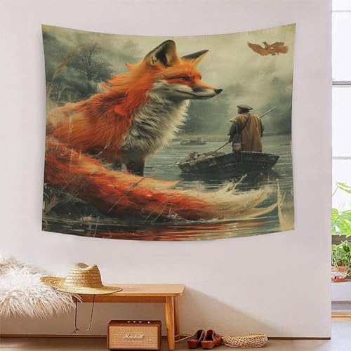 Tapisserie murale 3D effet jungle fox grand tissu tenture salon