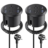 3 inch Desktop Power Grommet USB C,65W Fast Charging Station,Furniture Recessed Power Strip,2 Outlets,4 USB Ports,Flush-Mount for Desktop, Workspace Essential Desk Outlet,2 Pack (Black)