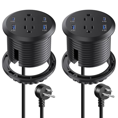 3 inch Desktop Power Grommet USB C,65W Fast Charging Station,Furniture Recessed Power Strip,2 Outlets,4 USB Ports,Flush-Mount for Desktop, Workspace Essential Desk Outlet,2 Pack (Black)