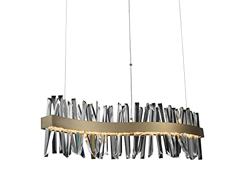 Allegri 030250-038 Glacier - 42 Inch LED Wave Island, Brushed Champagne Gold Finish with Firenze Crystal Spears Crystal