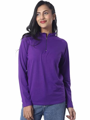 Image of London Hills Women's Cotton Regular Fit Tshirt Full Sleeve Zipper Tshirt T-Shirt Full Sleeves