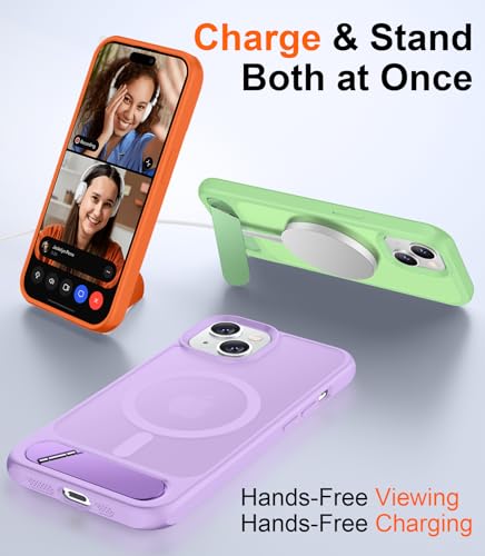 Image of Magnetic Compatible with iPhone 14 Case /iPhone 13 Case,[Built-in Invisible Kickstand][Compatible with MagSafe][Military Grade Shockproof] Slim Translucent Matte Phone Case for iPhone 14 /13 6.1 inch